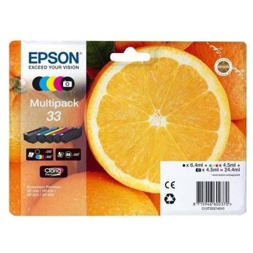 Epson 33 Multipack (Orange) - Pack de 5 cartouches d'encre - noir, jaune, cyan, magenta, photo noire - 24.4 ml