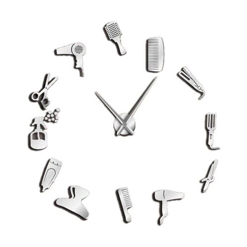 Horloge Murale Géante Pour Salon De Coiffure, Kit D'Outils De Barbier Décoratif Sans Cadre Avec Effet Miroir, Art Mural Pour Coiffeur