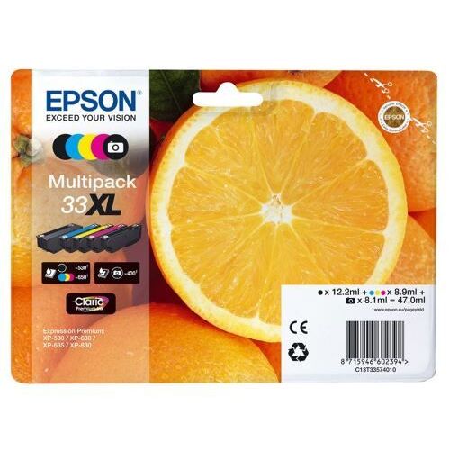 Epson 33XL Multipack - Pack de 5 - 47 ml - XL - noir, jaune, cyan, magenta, photo noire - original - emballage coque avec alarme radioélectrique/ acoustique - cartouche d'encre - pour Expression Premium XP-530, XP-630, XP-635, XP-640, XP-645...