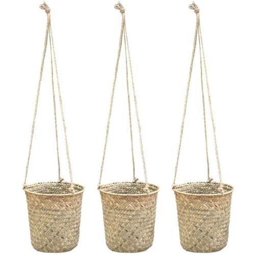 Panier De Rangement En Osier Tissé À La Main, Pot De Fleurs Suspendu, Panier De Plantes, Conteneur De Fleurs D'intérieur Et D'extérieur, 3 Pièces