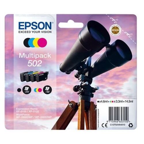 Epson 502 Multipack (Jumelles) - Pack 4 cartouches d'encre originales - noir, cyan, magenta, jaune