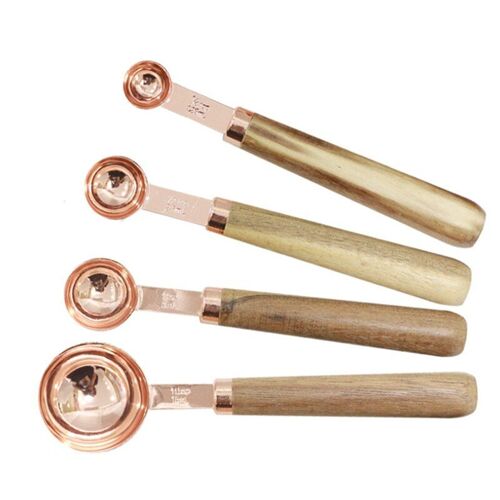 Ensemble De 4 Tasses À Mesurer Avec Manche En Bois, Cuillère À Mesurer En Acier Inoxydable Et Métal, Kit De Cuisson, Accessoires De Cuisine