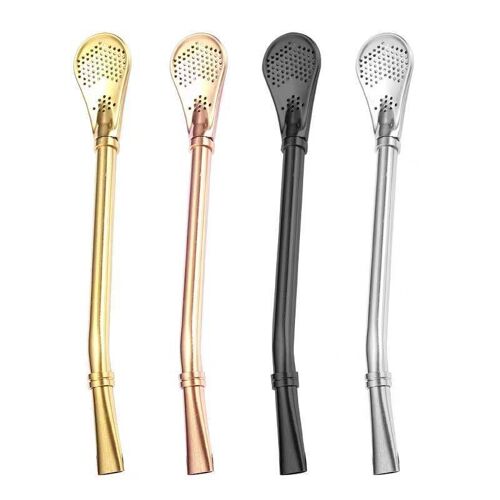 Quatre cuillères à paille en acier inoxydable 304, cuillères à café à thé au lait à double usage intégrées, sablier à thé, cuillères filtrantes à jus