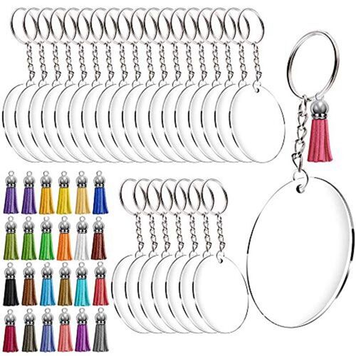 Porte-Clés En Acrylique, Disques Ronds Transparents En Acrylique, Pendentifs À Glands Colorés Pour Projets De Bricolage Et Artisanat