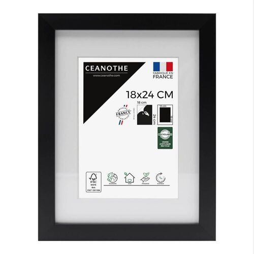 Cadre photo épais noir 18x24 cm avec passe-partout résine recyclée