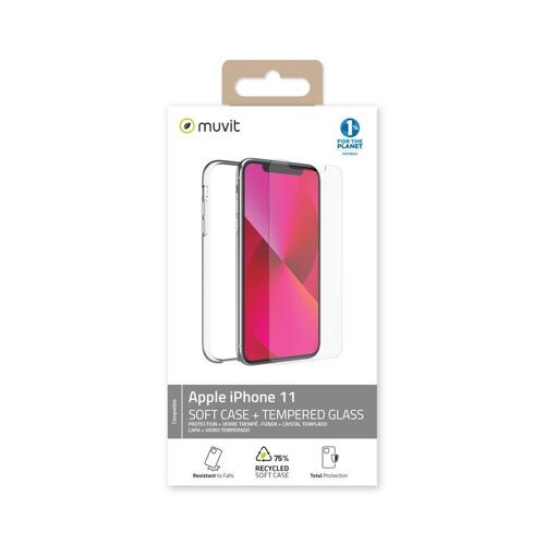 Pack Protection Muvit For Change Recycletek Pour Apple Iphone 11 Transparent + Verre Trempé
