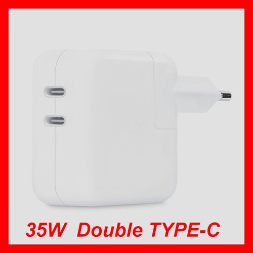 Adaptateur Secteur Double Port Usb Type C 35 Watts Pour Apple Iphone 12 13 14 Pro Mini Max Ipad
