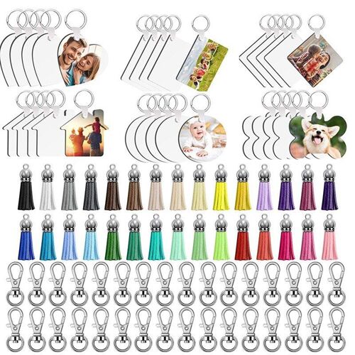 Porte-Clés Vierge À Sublimation 90 Pièces, Kits Avec Pompon, Porte-Clés À Transfert De Chaleur, Porte-Clés Vierge En Mdf, Bricolage