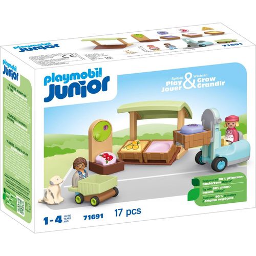 Playmobil Junior 71691 - Stand De Marché Bio &amp Chariot Élévateur