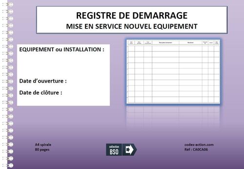 Registre De Démarrage Mise En Service Nouvel Équipement A4 Spirale 80 Pages