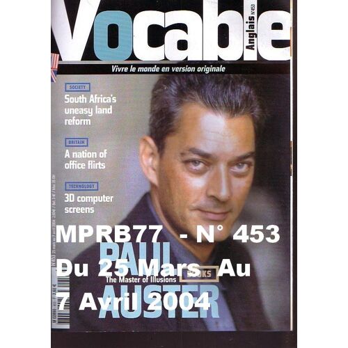 Vocable Anglais N°453 Du 25 Mars  Au 7 Avril 2004  - Paul Auster, The Master Of Illusions