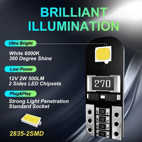 Ampoules T10 Led Canbus 12v Blanc Pas De Polarité Conçu W5w Wedge Intérieur De Voiture Lumière Dôme Feux De Plaque D'immatriculation