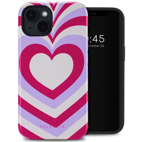 Selencia Coque arrière Vivid avec MagSafe iPhone 14 Double Hearts Rubine Red Lilac