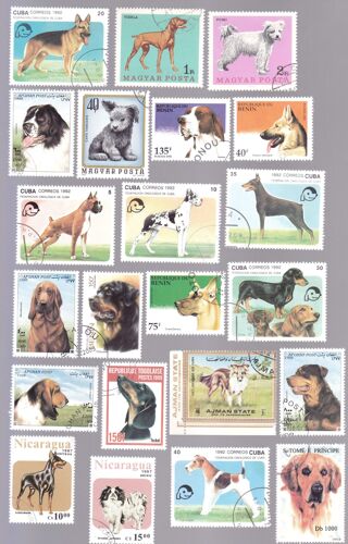 Lot De 22 Timbres Chiens Obliteres 