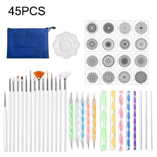 Kit D'Outils Pointus Mandala 45 Pièces, Pour Peindre Des Pierres De Roche, Dessin, Pochoir, Brosse, Point, Palette De Stylos