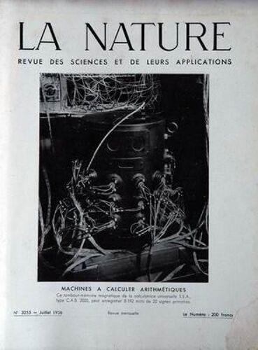 Nature (La) N° 3255 Du 01/07/1956 - Machine A Calculer Arithmetiques.