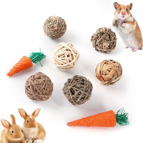 Lot De 6 Balles De Jeu Pour Petits Animaux, Boules D'herbe À Mâcher Et Jouets À Mâcher Roulants Pour Améliorer La Santé Dentaire Des Animaux De Compagnie Pour Lapins, Chinchillas,Hamsters