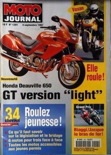 Moto Journal N° 1291 Du 04/09/1997 - Honda Deauville 650 Gt Version Light - Voxan - Biaggi  -   Jacque - La Legislation Et Le Bridage - Toutes Les Motos Accessibles Aux Jeunes Permis.