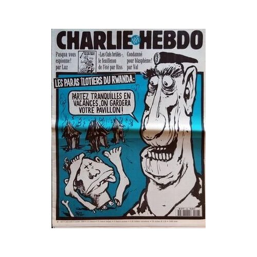 Charlie Hebdo N° 106 Du 06/07/1994 - Pasqua Vous Espionne Par Luz - Les Culs Brules - Le Feuilleton De L'ete Par Riss - Condamne Pour Blaspheme Par Val - Les Paras Ilotiers Du Rwanda Par Riss