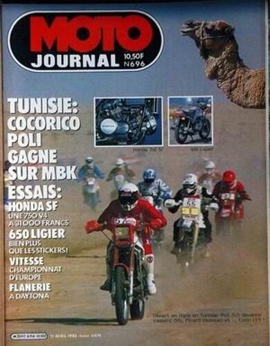 Moto Journal N° 696 Du 11/04/1985 - Tunisie  -   Cororico Poli Gagne Sur Mbk - Essais  -   Honda Sf  -   Une 750 V4 - 650 Ligier - Vitesse  -   Championnat D'europe - Flanerie A Datona.