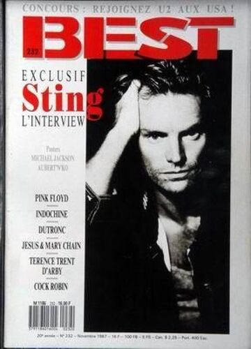 Best N° 232 Du 01/11/1987 - Sting - Michael Jackson - Aubert'n'ko - Pink Floyd - Indochine - Dutronc - Jesus And Mary Chain - Terence Trent D'arby - Cock Robin.