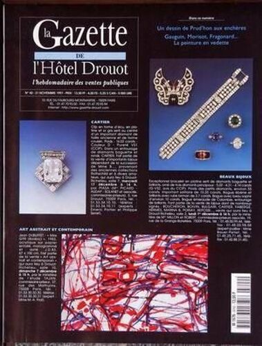 Gazette De L'hotel Drouot (La) N° 42 Du 21/11/1997 - Un Dessin De Prud'homme Aux Encheres - Gauguin - Morisot - Fragonard - La Peinture En Vedette - Bijoux - Cartier  -   Clip .