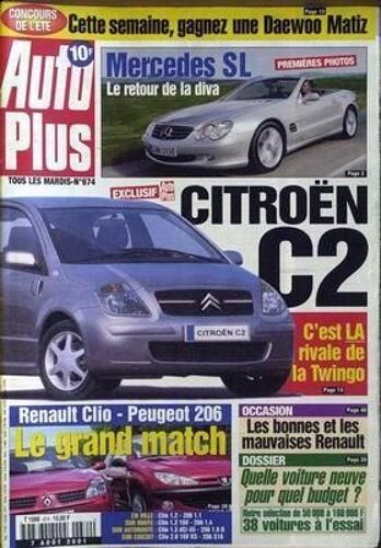 Auto Plus N° 674 Du 07/08/2001 - Mercedes Sl - Citro+¿N C2 - Twingo - Renault Clio - Peugeot 206.