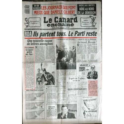 Canard Enchaine (Le) N° 3594 Du 13/09/1989 - Les Journaux Qui Font Mieux Que Daniele Gilbert - Greve Aux Impots  -   Beregovoy Au Bord De La Demission - R.D.A  -   Ils Partent Tous - Liberte De La Presse.