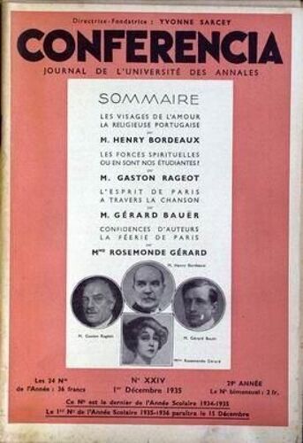 Conferencia N° 24 Du 01/12/1935 - La Religieuse Portugaise  -   M. H. Bordeaux - M. G. Rageot - M. G. Bauer - Mme R. Gerard.