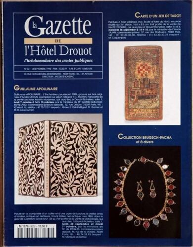 Gazette De L'hotel Drouot (La) N° 32 Du 13/09/1996 - Carte D'un Jeu De Tarot - Guillaume Apollinaire - Collection Brugsch-Pacha.