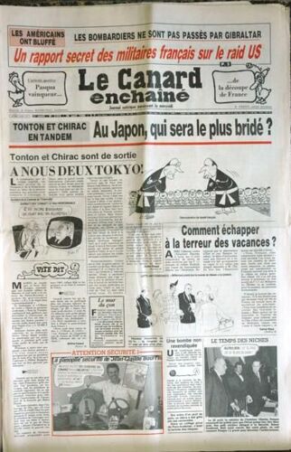 Canard Enchaine (Le) N° 3418 Du 30/04/1986 - Les Americains Ont Bluffe  -   Les Bombardiers Ne Sont Pas Passes Par Gibraltar - Pasqua Vainqueur De La Decoupe De France - Mitterrand Et Chirac Au Japon - J.Claude Bourret.