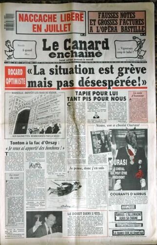 Canard Enchaine (Le) N° 3614 Du 31/01/1990 - Naccache Libere En Juillet - Fausses Notes Et Grosses Factures A L'opera Bastille - Mrseille  -   Vigourou - Rocard Optimiste  -   Greve  Tapie - Mitterrand A La Fac D'orsay.