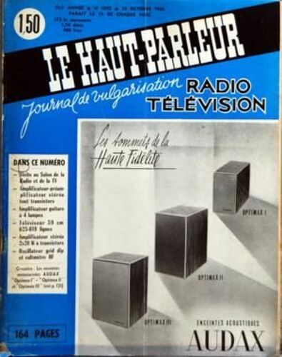 Haut Parleur (Le) N° 1092 Du 15/10/1965 - Visite Au Salon De La Radio Et De La Tv Amplificateur-Preamplificateur Stereo Tout Transistors Amplificateur Guitare A 4 Lampes Televiseur 59 Cm 325-819 Lignes Amplificateur Stereo 2x20 W A Transistors Osc...