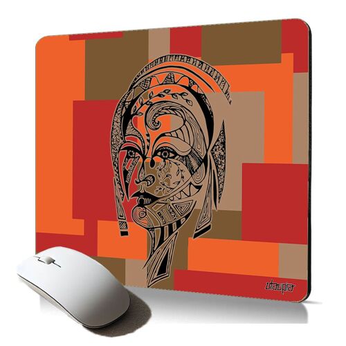 tapis de souris souple motif femme dessin pour PC portable gaming design carré tribal cube azteque portrait esthétique