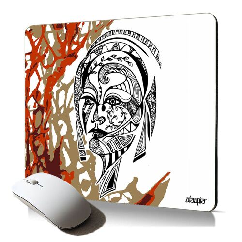 tapis de souris souple visage de femme peinture impression fleur azteque art gaming portrait feerique motif imprimé en France