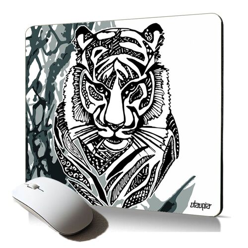 tapis de souris souple tigre esthetique art anti derapant pour gamer dessin pc fixe arbre animaux ethnique peinture fauve original