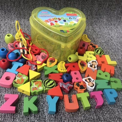 Blocs De Fruits En Bois, 50 Pièces/Ensemble, Dessin Animé, Animaux, Jouets En Bois, Perles D'Enfilage, Jeu Éducatif Pour Bébés Et Enfants