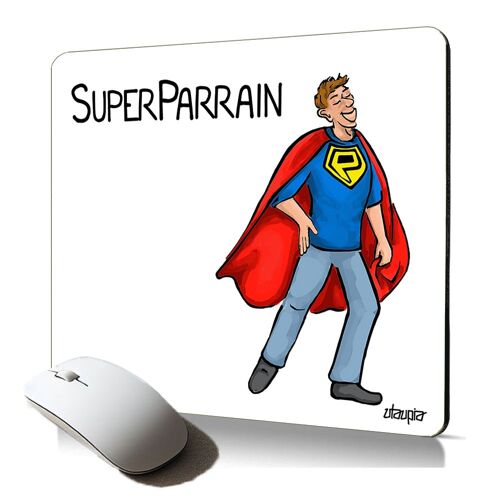 tapis de souris souple super parrain humour texte comics heros mousepad design unique comique cadeau original drole