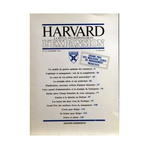 Harvard L'expansion N° 22 Du 01/10/1981 - Grands Prix Des Meilleurs Livres De Management - Resultats