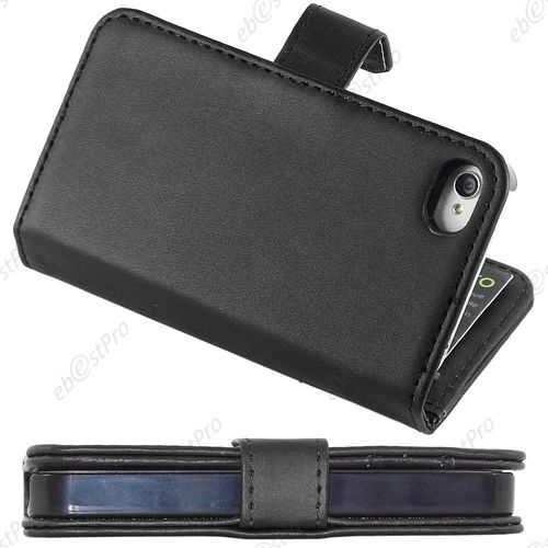 Ebeststar ® Pour Apple Iphone 4s / 4 Housse Portefeuille Coque Etui Protection Folio + Film D'écran, Couleur Noir