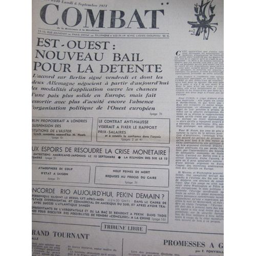  Combat N°8440 Du 06/09/73 : Est-Ouest / Le Concorde / Dublin / Crise Monétaire / Tribunes De Marc V