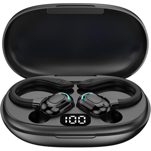 Oreillettes Sans Fil Bluetooth 5.2 ¿ Universels, Tour Doreille 360°, Micro Intégré, 20h Lecture, Batterie 70mah, Chargeur Type-C 300mah, Son 8d Stéréo, Charge Ultra Rapide(Noir)[X197]