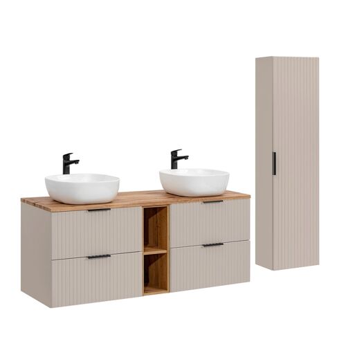 Ensemble meuble double vasque colonne stratifiés beige