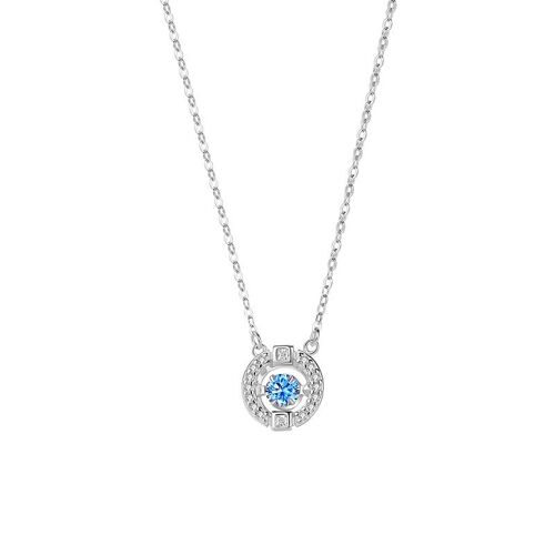Collection De Bijoux Ronds Swarovski, Finition Plaqué Rhodium, Cristal Bleu, Collier C¿Ur Battant, Pendentif En Cristal Intelligent Polyvalent Pour Femme, Chaîne De Clavicule, Couronne Ronde.