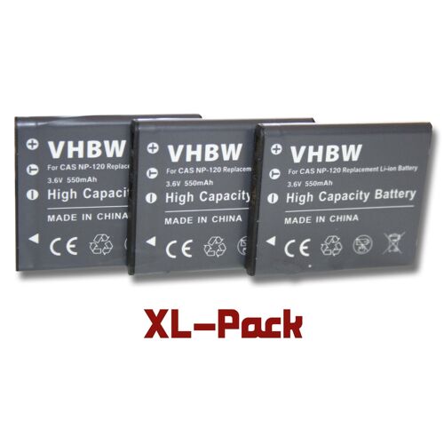 vhbw 3x Batterie compatible avec Casio Exilim EX Serie S200, Z680, Z690, ZS15, ZS20, ZS10, ZS12 appareil photo (550mAh, 3,6V, Li-ion)