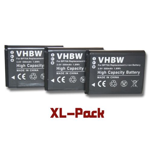 vhbw 3x Batterie compatible avec Samsung DV180F, ES70, ES65, ES91, ES90, ES80, ES78, ES75, ES74, ES73, ES71 appareil photo (500mAh, 3,6V, Li-ion)