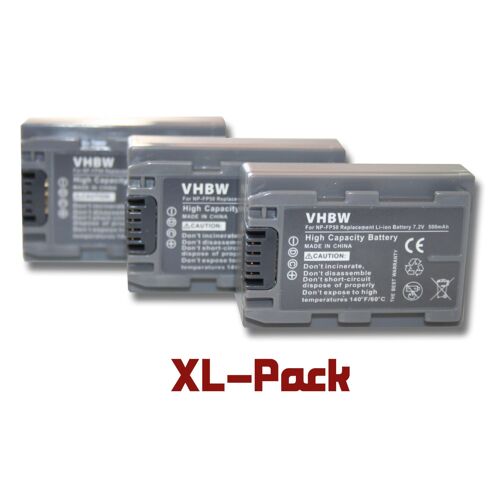 Set de 3 batteries 600mAh pour caméscope Sony DCR-HC24, HC24E, DCR-HC30, HC30E, DCR-HC32, HC32E, DCR-HC35, HC35E, DCR-HC39, HC39E, DCR-HC40