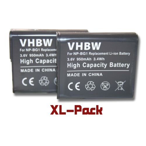 vhbw 2x Batterie compatible avec Sony Cybershot DSC-W210, DSC-W215, DSC-W220, DSC-W230, DSC-W270, DSC-W275 appareil photo (950mAh, 3,6V, Li-ion)