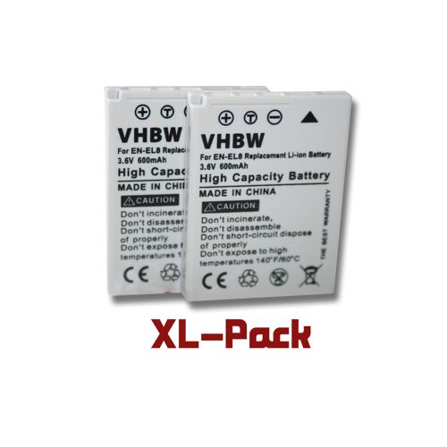 vhbw 2x Batterie compatible avec Nikon Coolpix P1, S50c, S2, S52c, S1, S52, S5, S3, S7, S6, S7c, P2, S51c, S51 appareil photo (600mAh, 3,6V, Li-ion)