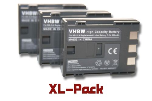 vhbw 3x Batterie compatible avec Canon Legria HV20, HF R17, HV30, HF R18, HV40, HF R16, MD110, HG10 caméra vidéo caméscope (600mAh, 7,2V, Li-ion)
